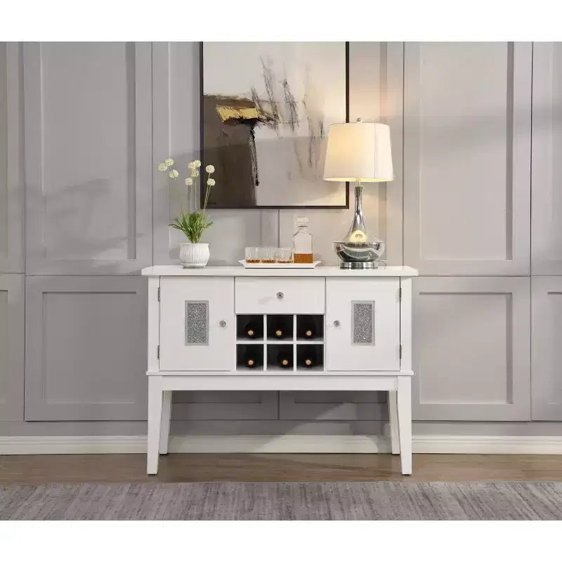 Mobile da cucina e sala da pranzo da 48" in bianco lucido con maniglie effetto cristallo