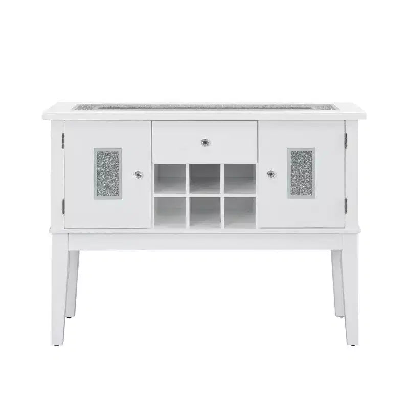 Mobile da cucina e sala da pranzo da 48" in bianco lucido con maniglie effetto cristallo