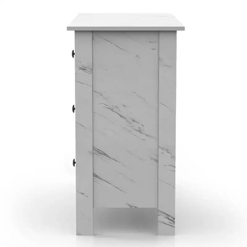 Comò a 3 cassetti con finitura effetto marmo bianco