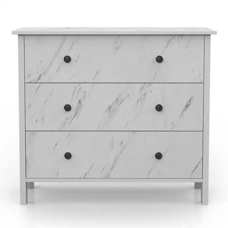 Comò a 3 cassetti con finitura effetto marmo bianco