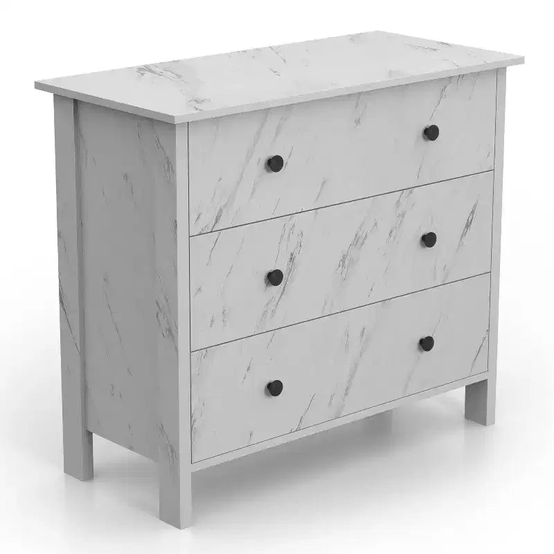 Comò a 3 cassetti con finitura effetto marmo bianco