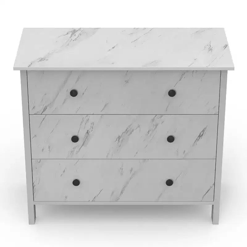Comò a 3 cassetti con finitura effetto marmo bianco