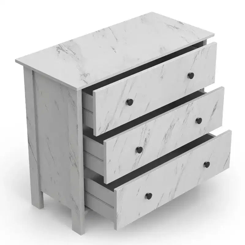 Comò a 3 cassetti con finitura effetto marmo bianco