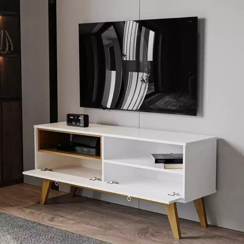 Mobile TV nero per TV fino a 55" con ripiani aperti e mobiletto contenitore