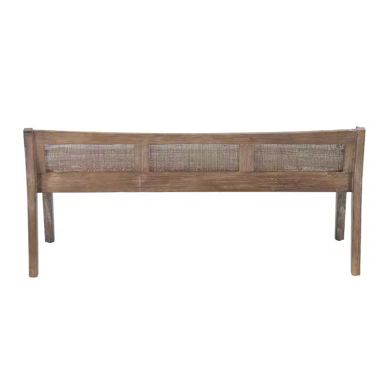Panca da 132 cm in legno massello con schienale in rattan e seduta imbottita