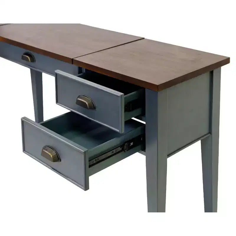 Scrivania angolare in legno con stazione di ricarica e porta USB