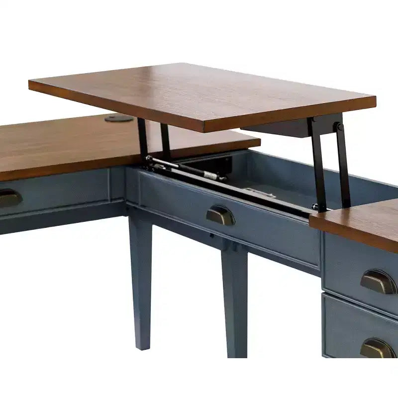 Scrivania angolare in legno con stazione di ricarica e porta USB