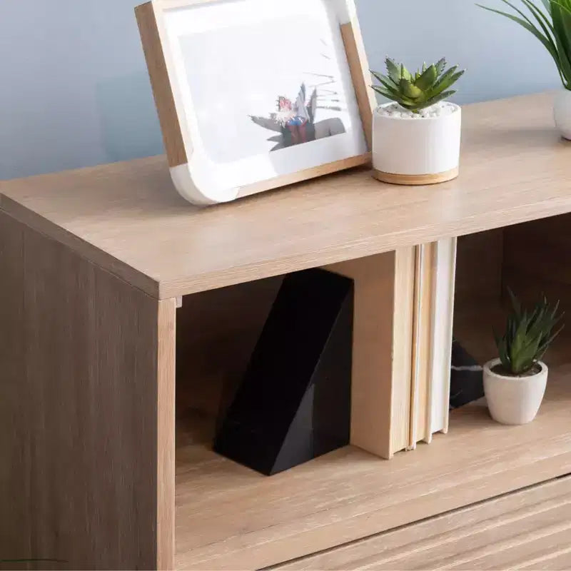 Libreria con 3 ripiani e ante scorrevoli in stile Mid-Century Modern, 96,5 cm