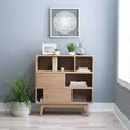 Libreria con 3 ripiani e ante scorrevoli in stile Mid-Century Modern, 96,5 cm