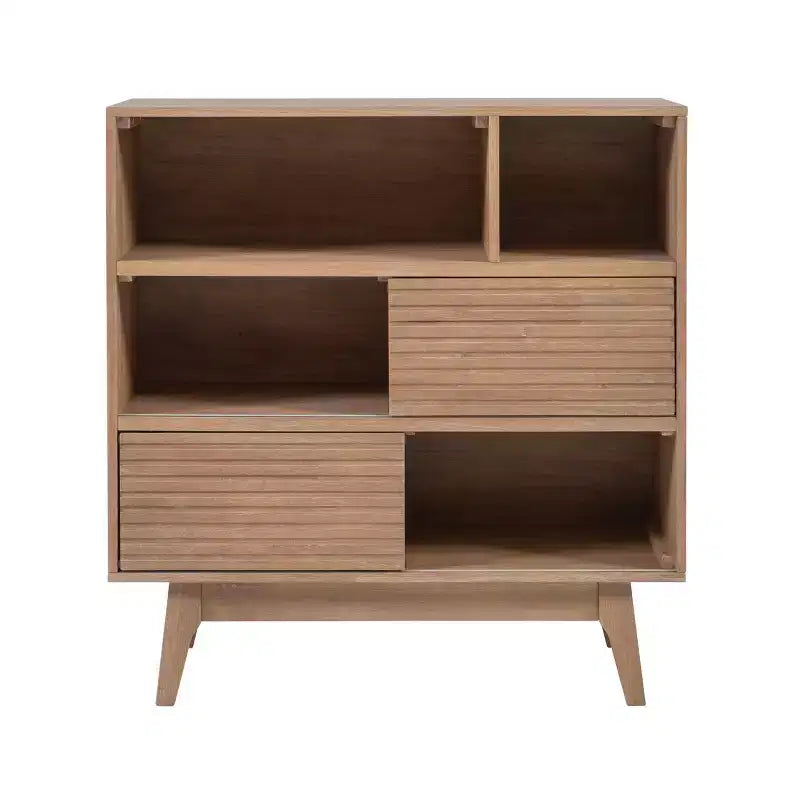 Libreria con 3 ripiani e ante scorrevoli in stile Mid-Century Modern, 96,5 cm