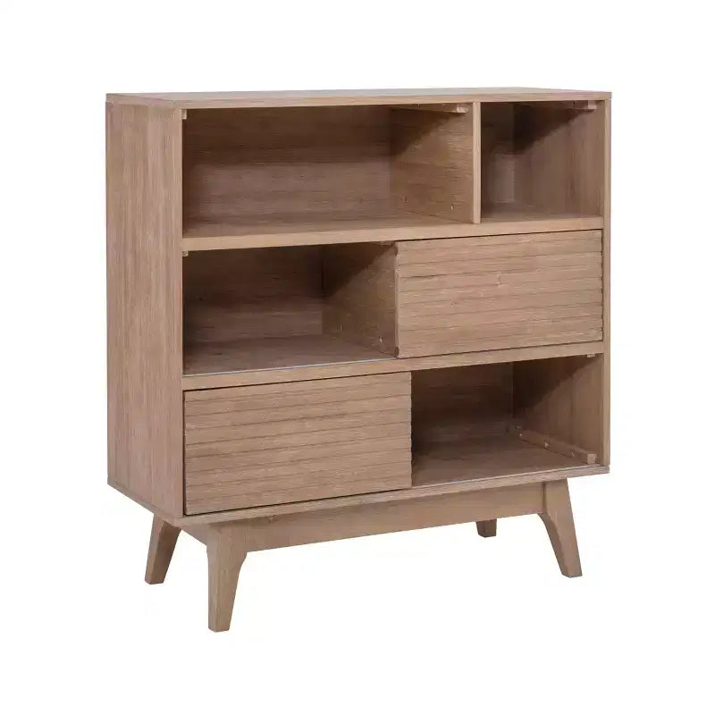 Libreria con 3 ripiani e ante scorrevoli in stile Mid-Century Modern, 96,5 cm