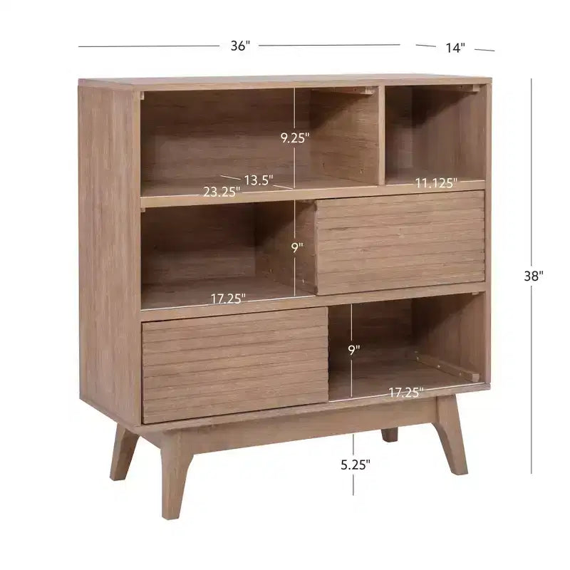 Libreria con 3 ripiani e ante scorrevoli in stile Mid-Century Modern, 96,5 cm