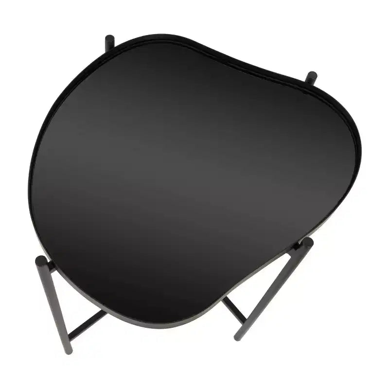 Tavolino d'appoggio astratto ondulato in metallo nero con piano in vetro