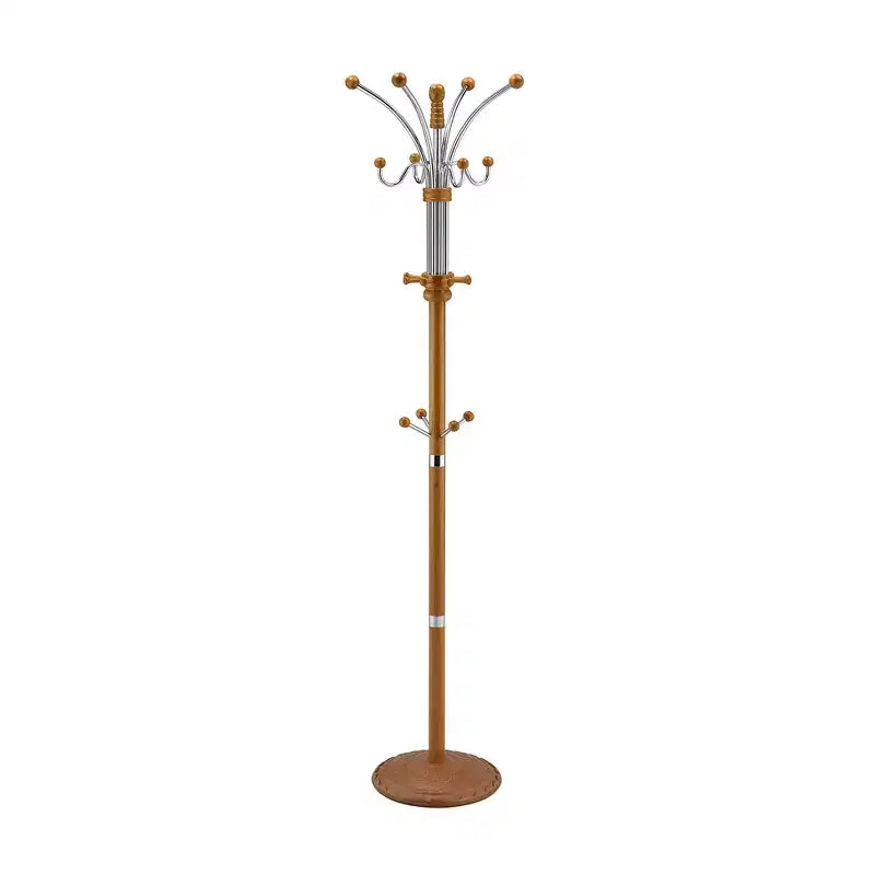 Ore International 73" Coat Rack Metal/Oak Wood: 5 Hooks, Freestanding, Easy Adult Assembly