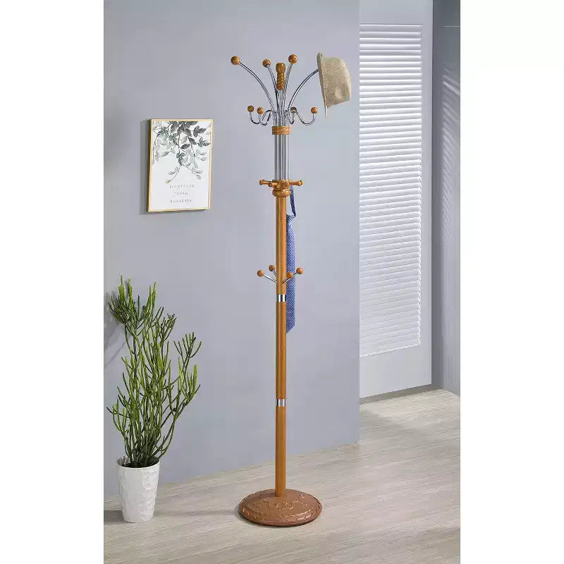 Appendiabiti da terra da 185 cm con struttura in legno di quercia e metallo