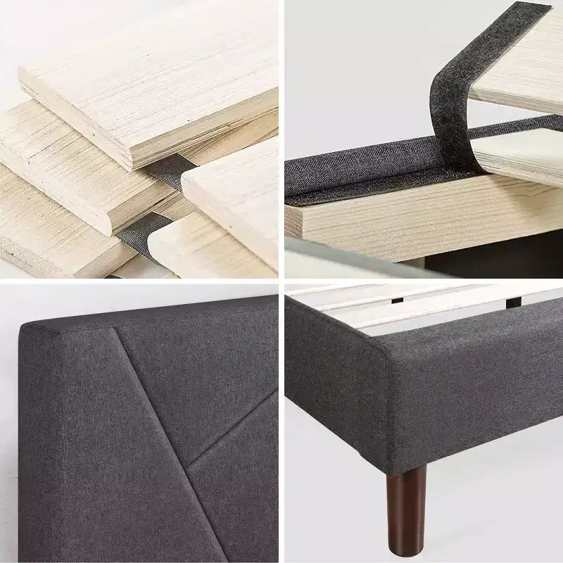 Struttura letto imbottita grigia con base a piattaforma