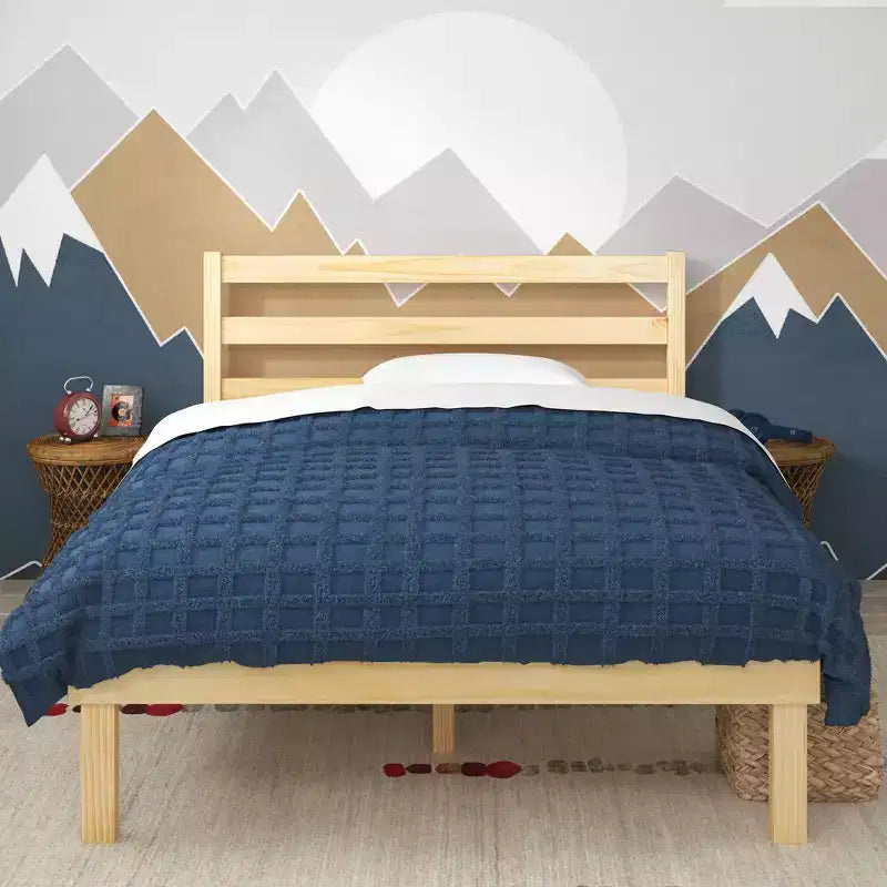 Struttura letto a piattaforma in legno con testiera naturale -
