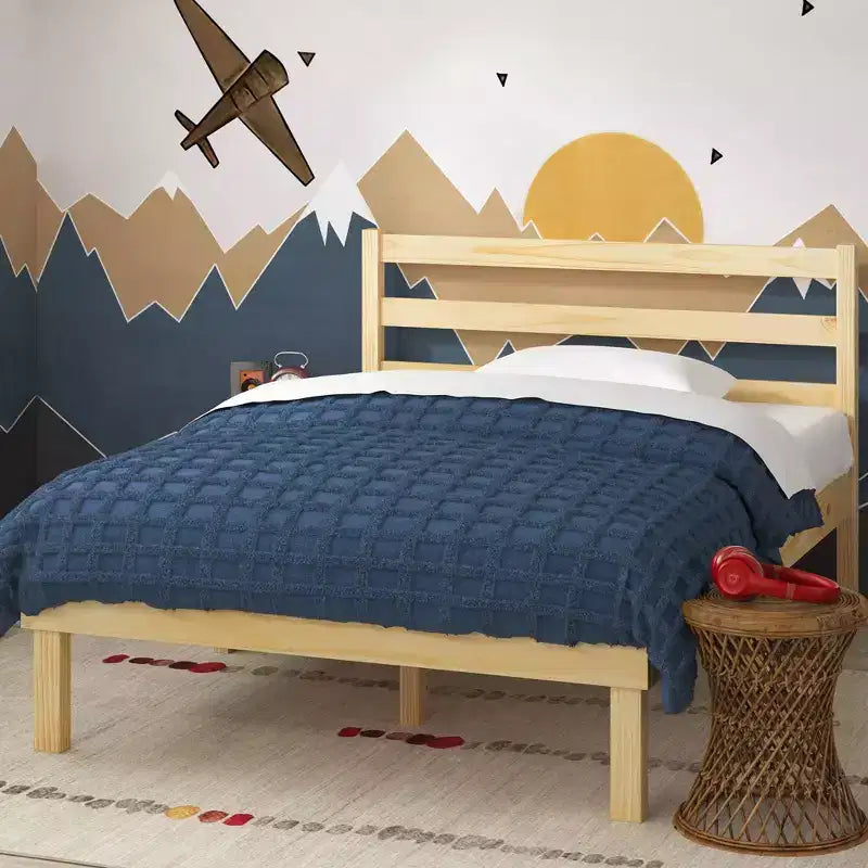 Struttura letto a piattaforma in legno con testiera naturale -
