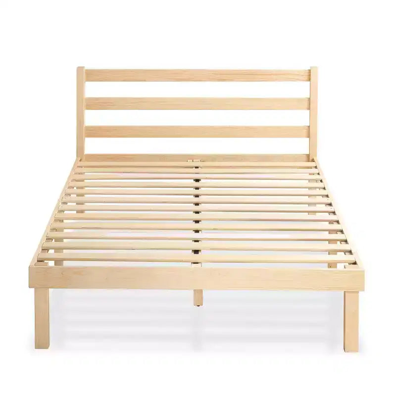 Struttura letto a piattaforma in legno con testiera naturale -