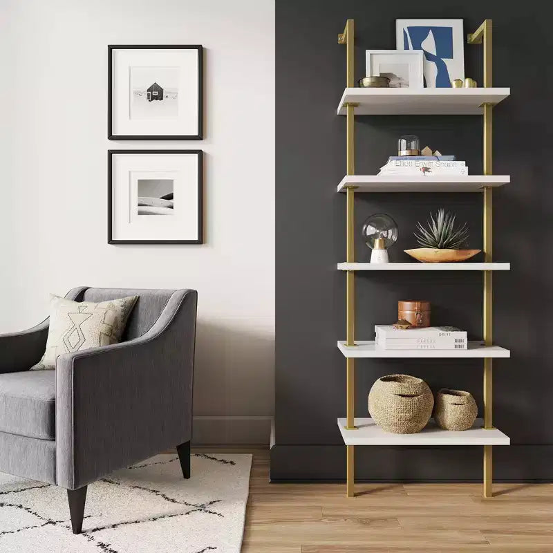 73 Theo Libreria a Scaletta da Parete in Legno a 5 Ripiani