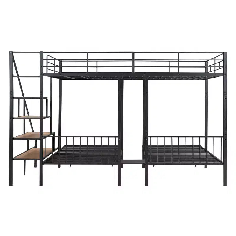Letto a castello triplo Full su Twin-Twin con cassetti e scala