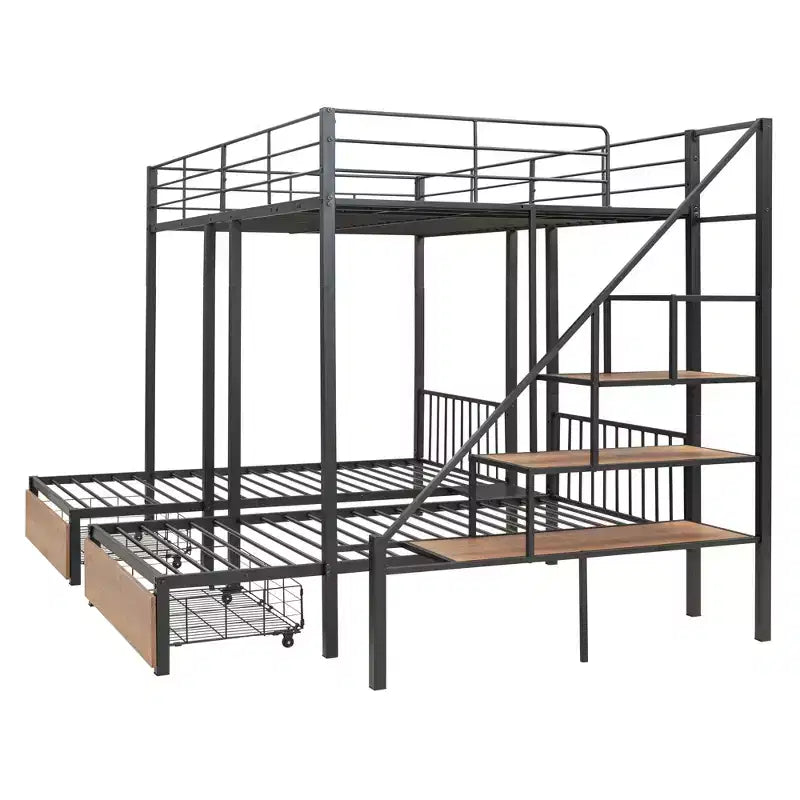 Letto a castello triplo Full su Twin-Twin con cassetti e scala