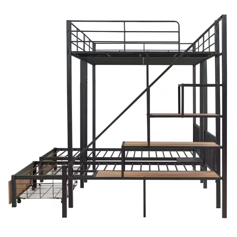 Letto a castello triplo Full su Twin-Twin con cassetti e scala