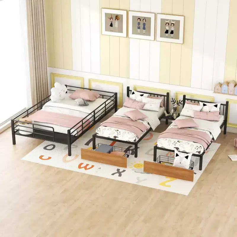 Letto a castello triplo Full su Twin-Twin con cassetti e scala