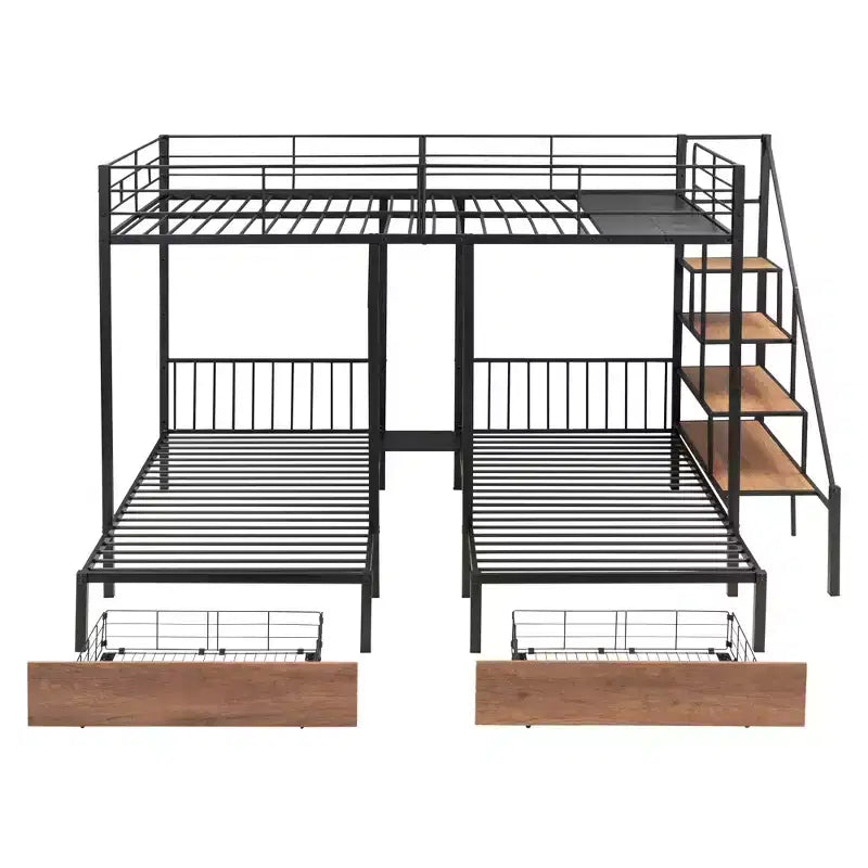Letto a castello triplo Full su Twin-Twin con cassetti e scala