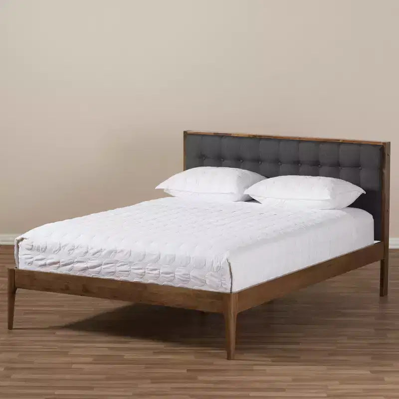 Letto a piattaforma trapuntato medio grigio -