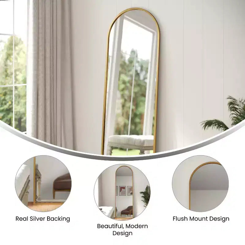 Specchio da parete ad arco con cornice in metallo per ingressi, sale da pranzo e soggiorni