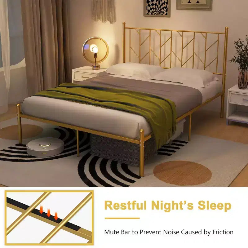 Struttura letto a piattaforma in metallo dorato con testiera vintage a forma di ramo