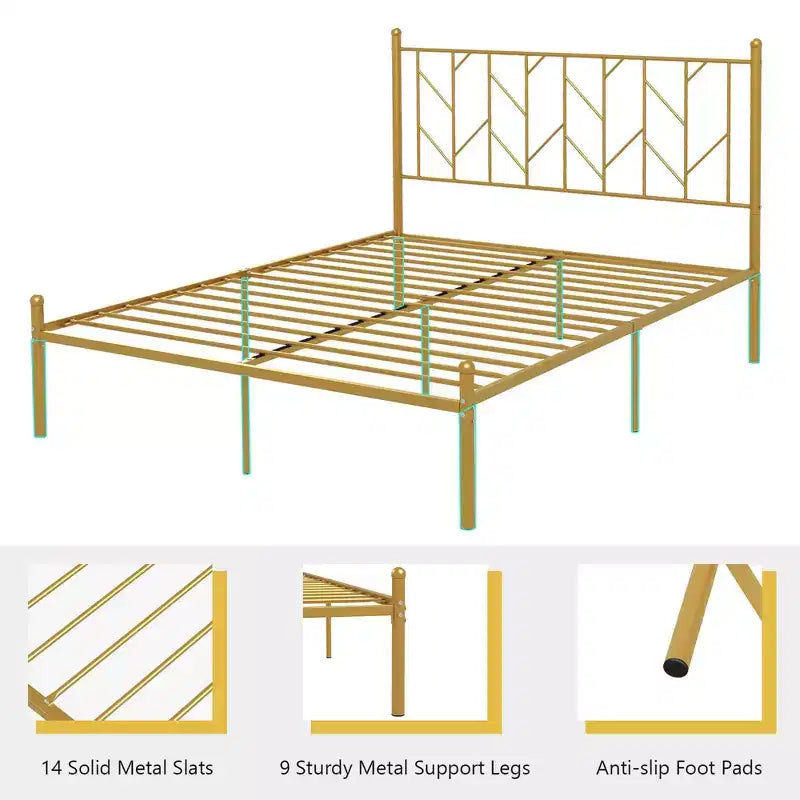 Struttura letto a piattaforma in metallo dorato con testiera vintage a forma di ramo