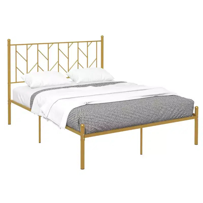 Struttura letto a piattaforma in metallo dorato con testiera vintage a forma di ramo