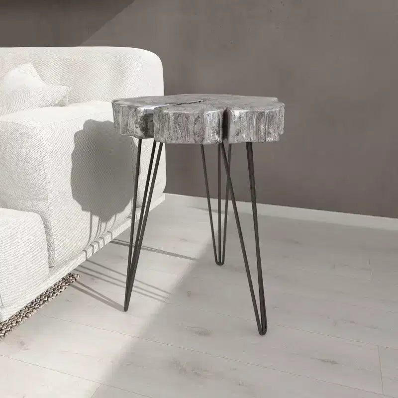 Tavolino d'appoggio moderno in polystone e metallo