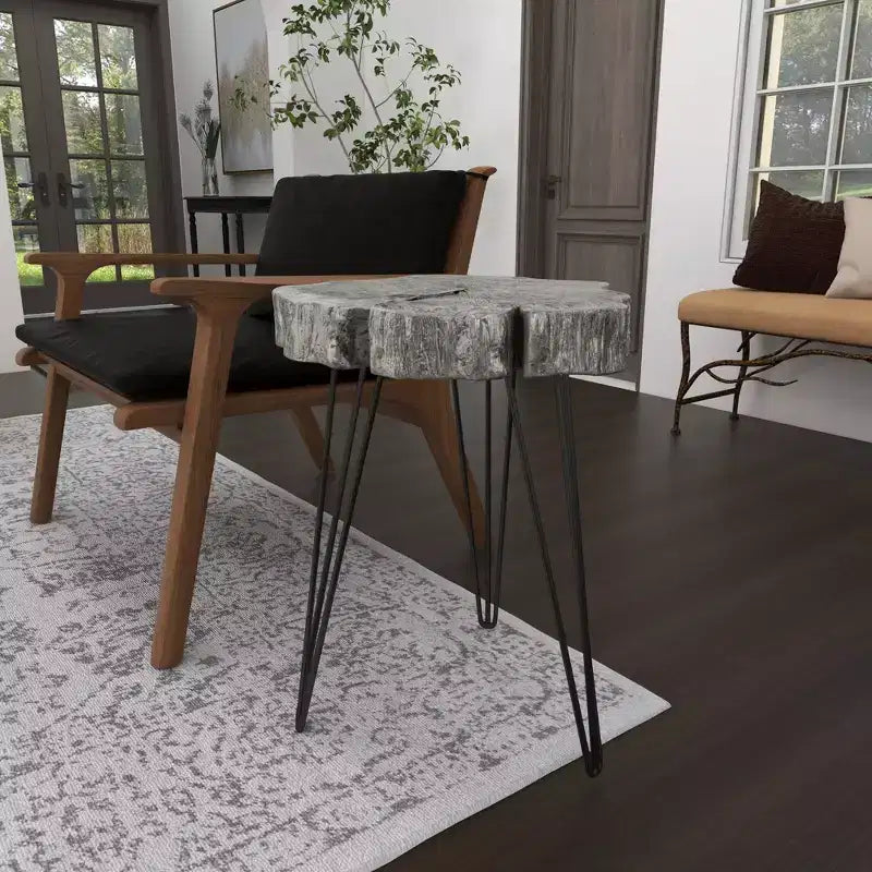 Tavolino d'appoggio moderno in polystone e metallo