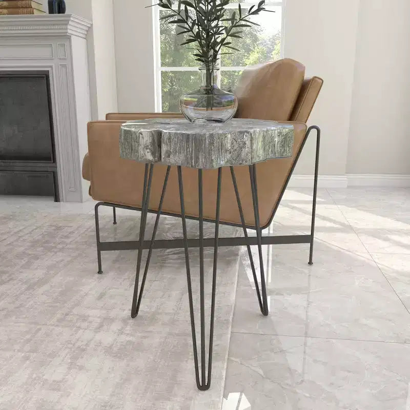 Tavolino d'appoggio moderno in polystone e metallo