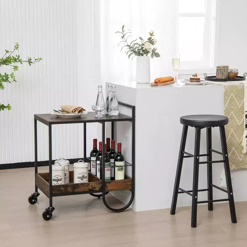 Carrello Bar Industriale con Cesto in Metallo Removibile, Carrello da Servizio Buffet Rotante
