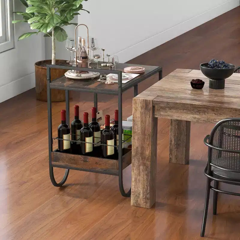 Carrello Bar Industriale con Cesto in Metallo Removibile, Carrello da Servizio Buffet Rotante