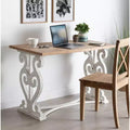 Scrivania rustica in legno massello con gambe curve sbiancate