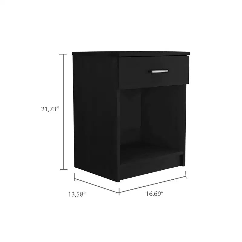 Comodino nero in laminato effetto legno con cassetto