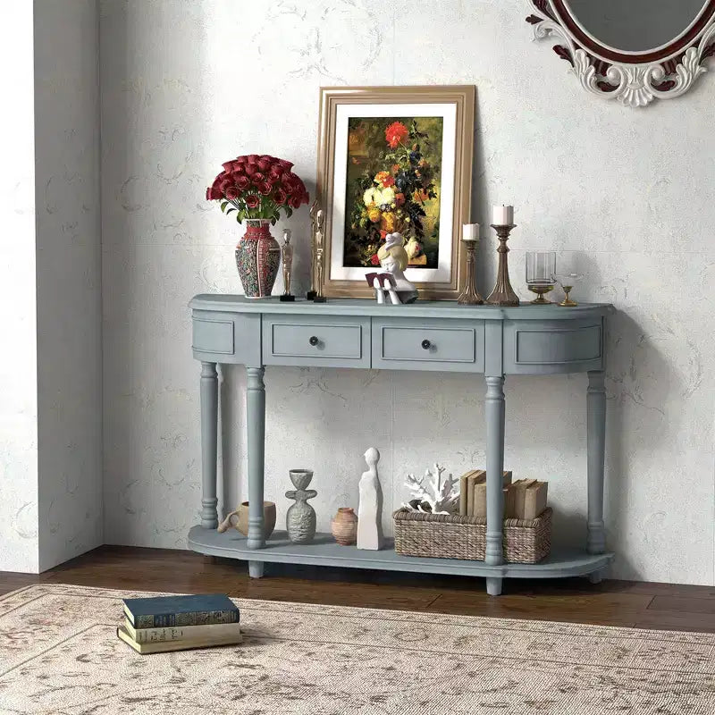 Tavolino console retrò da 52" con 2 cassetti e ripiano aperto