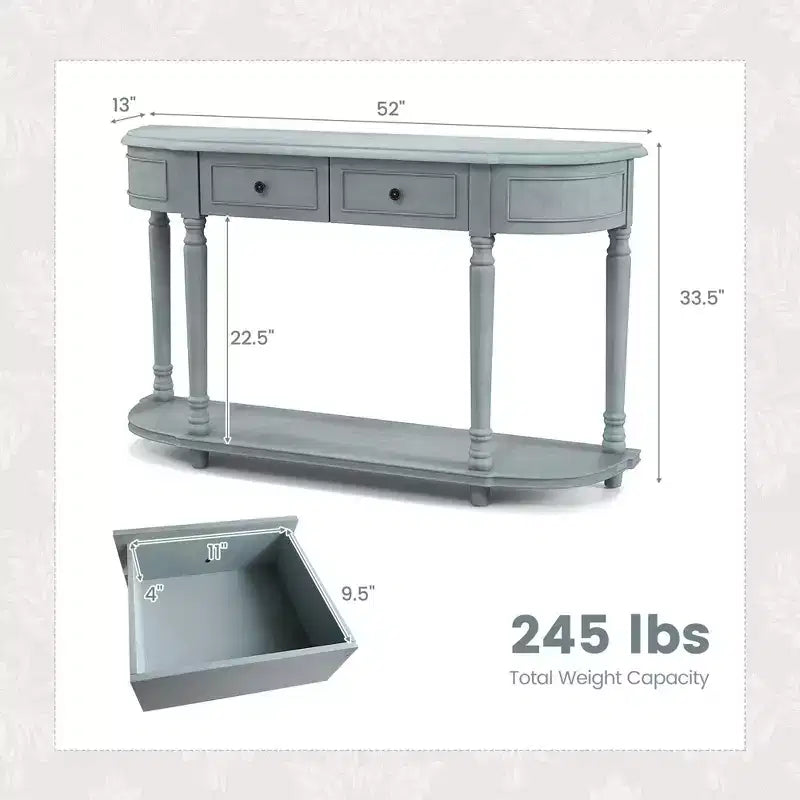 Tavolino console retrò da 52" con 2 cassetti e ripiano aperto