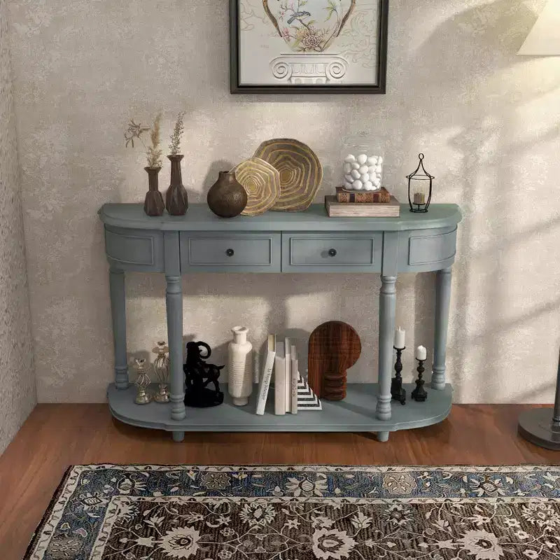 Tavolino console retrò da 52" con 2 cassetti e ripiano aperto
