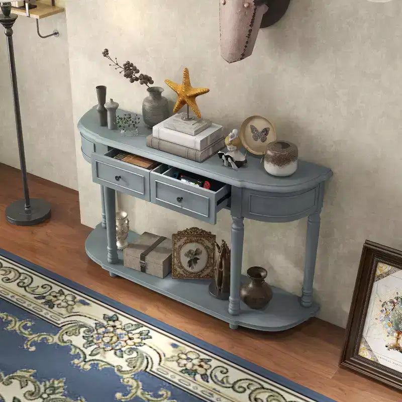 Tavolino console retrò da 52" con 2 cassetti e ripiano aperto