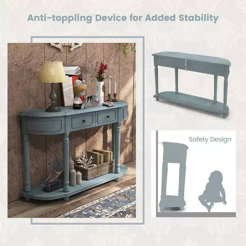 Tavolino console retrò da 52" con 2 cassetti e ripiano aperto