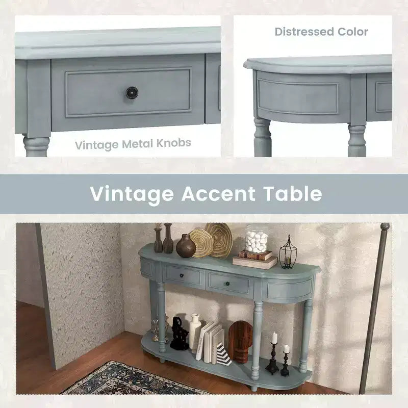 Tavolino console retrò da 52" con 2 cassetti e ripiano aperto