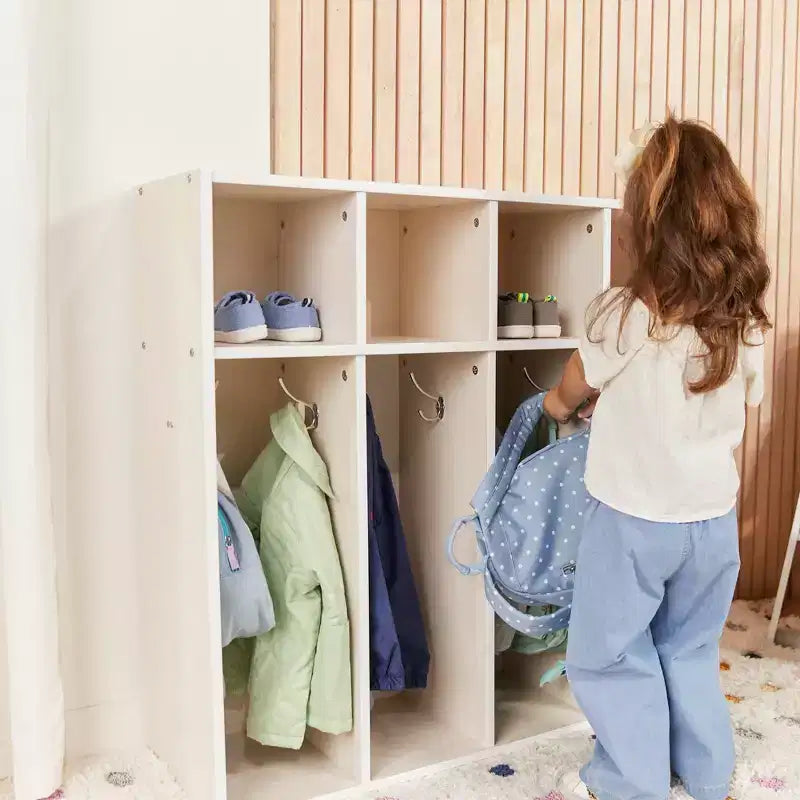 Armadietto guardaroba per bambini a 4 scomparti con ripiani a giorno