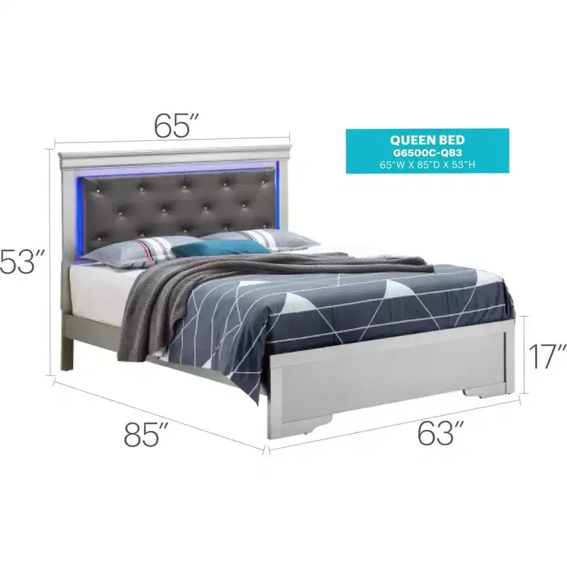 Letto matrimoniale con luci a LED e testiera trapuntata