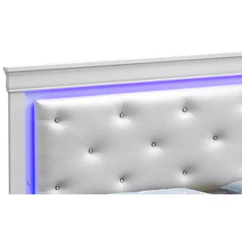 Letto matrimoniale con luci a LED e testiera trapuntata